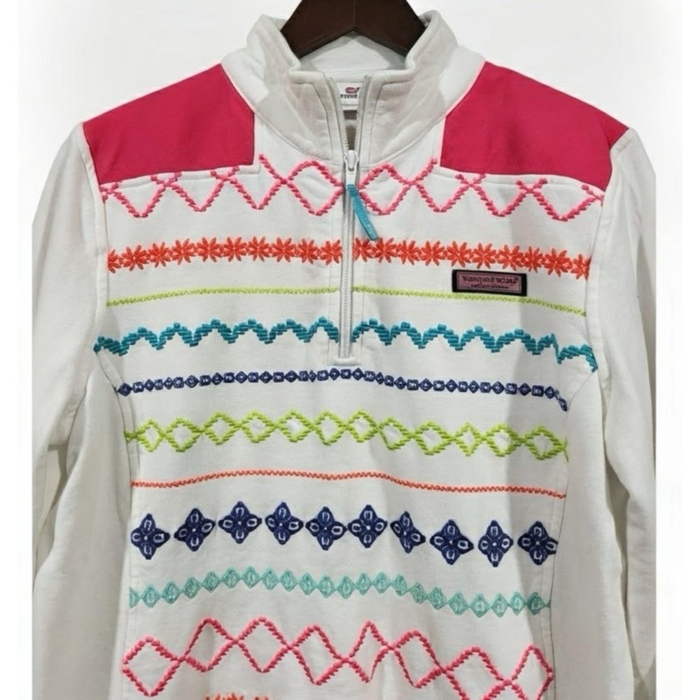 Vineyard Vines Women's Medium Embroidered Shep Shirt Quarter Zip Coastal Prep - Picture 9 of 16
